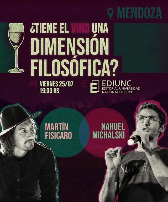 Filosofía y Vino en MENDOZA🍷🗻El Viernes 25 de Julio el genio de @martin.fisicaro y yo estaremos presentándonos en la hermosa ciudad cuyana para charlar de #filosofía y #vino ¿Tiene el vino una dimensión #filosófica ? ¿De qué se trata? ¿Hay una #espiritualidad del vino? ¿Cómo se vincula con el #lenguaje , la #experiencia , la #belleza , el #placer y el #cuerpo ? ¿Podemos hablar de una #religión del vino? ¿Puede la experiencia del vino ser una #terapia del #alma ? No lo sabemos aún. Lo iremos conversando en grupo. Lo que sí sabemos es que la vamos a pasar muy bien 😊🫶Valor del evento $12.000 por persona. Se abona realizando la transferencia al Alias “filodelvino” (Martin Fisicaro) y enviando la captura del comprobante al correo consultas@charlasdefilosofia.com 💪🏻Lugar de encuentro 👉🏻 Calle Tomba 246, Casco Antiguo (Godoy Cruz) ADEMAS nos vamos a tomar unos vinos ricos de la bodega boutique @vinoshegel para acompañar la charla ☺️¡Los esperamos! by @charlasdefilosofia