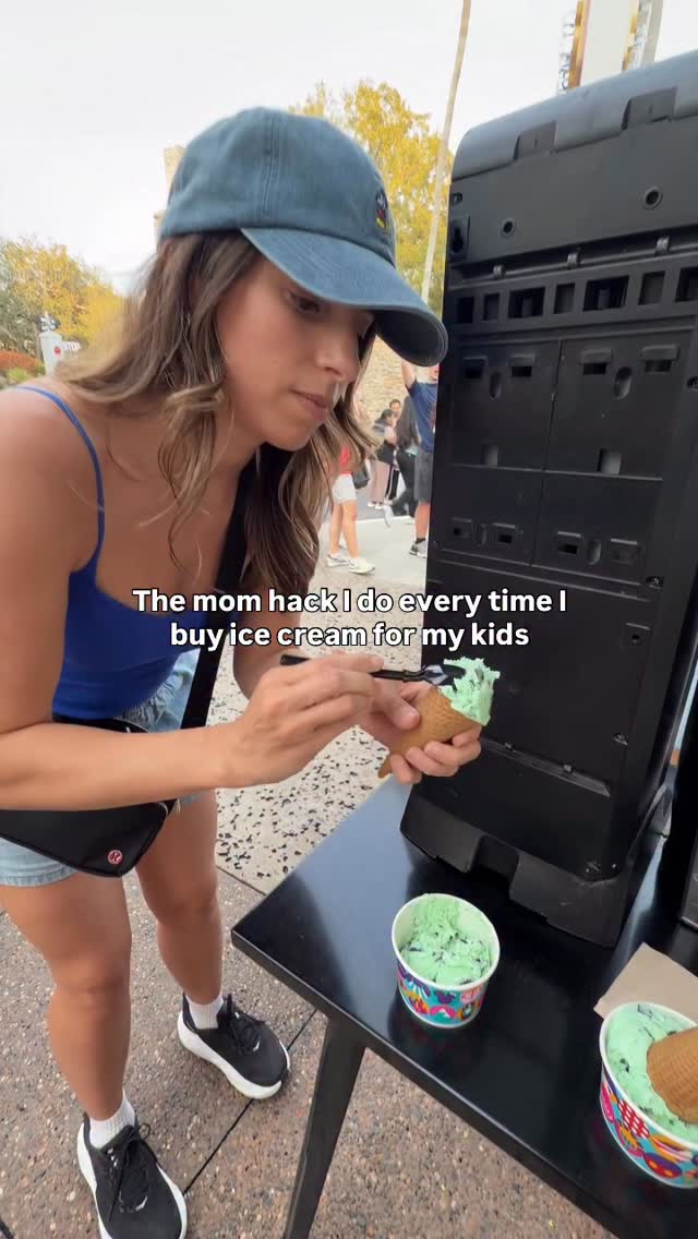 The mom hack I do every time I order ice cream for the kids because I don’t know about you but a single scoop is HUGE these days 😅Am I the only one who does this? by @healthnutnutrition