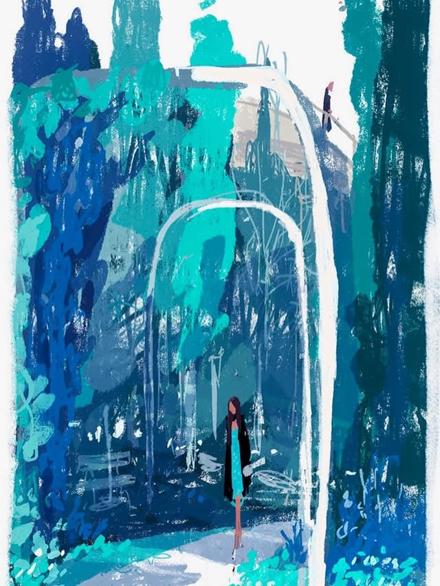 Blue lady. Blue Park. Blue Period. Unrelated, super duper enjoyed The Hail Mary Project with my family last night. Highly recommend. by @pascalcampionart