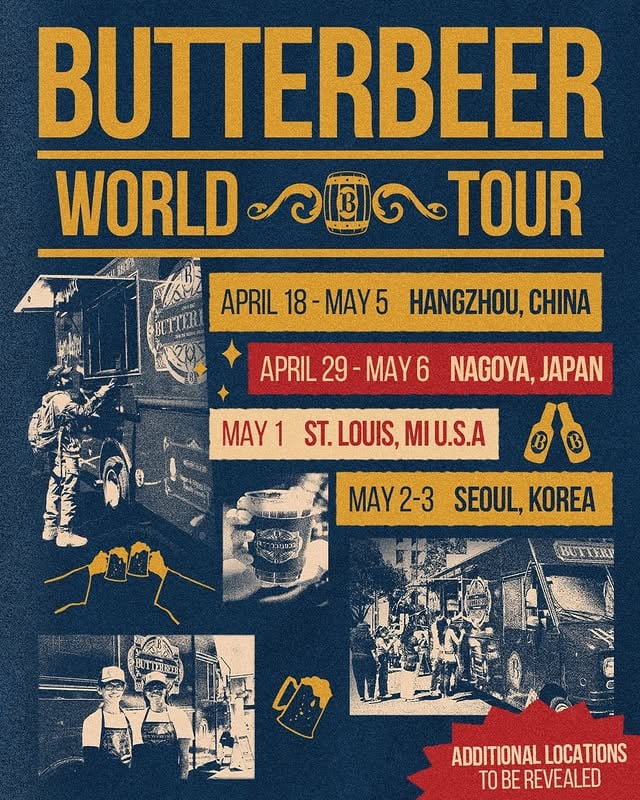 We’re trucking on for more #ButterbeerSeason! Our world tour continues with more stops and a lot more fun to discover. Visit https://www.harrypotter.com/news/all-the-ways-to-celebrate-butterbeer-season-2026 for exact locations. See you there!