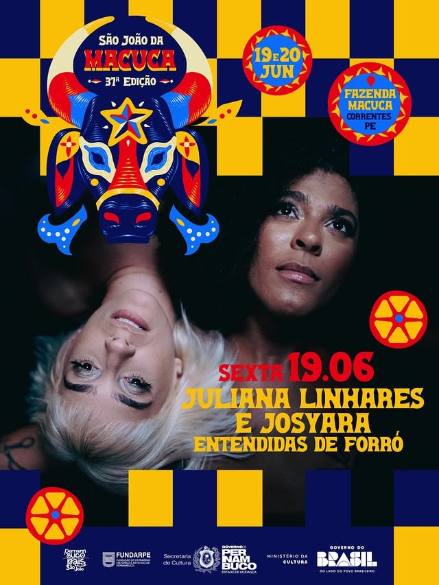 Pode chegar que elas são Entendidas de Forró, visse? 🪗Pela primeira vez juntas no palco da Macuca, Juliana Linhares e Josyara chegam, na sexta, 19 de junho, na fazenda com um show especial e criado exclusivamente pro São João da Macuca 2026: “Entendidas de Forró”. 🌽✨Duas vozes que são das mais potentes e inventivas da música brasileira atual, unidas num encontro raro entre força, delicadeza, tradição e reinvenção. De um lado, a presença arrebatadora e incendiária de Juliana Linhares. Do outro, a mansa fúria e a musicalidade afiada de Josyara. 💥Pense na lapada que são essas duas mulheres nordestinas. ❤️‍🔥 Não à toa o salão da Macuca vai se estremecer todinho…Pense na ansiedade.Agora, diz aí… Qual a dúvida de que vai ser inesquecível? 🔥🪗 São João da Macuca 2026📍 Fazenda Macuca | Correntes-PE🗓 19 e 20.06🚌 Compre seu transfer na Sympla by @boidamacuca