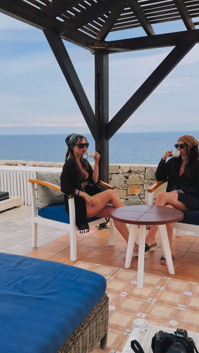 Morning coffee with a sea view hits different here ☕️🇬🇷@minosimperial #woman #greece #cofee #retro #travel by @hanickach