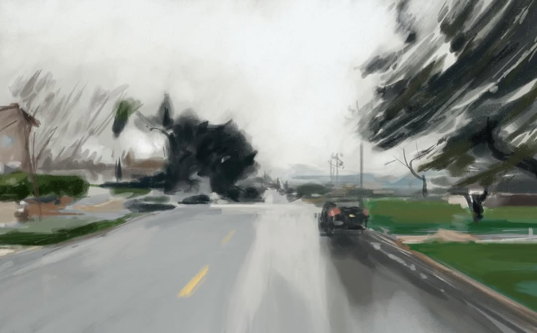 Rainy day driving around LA by @pascalcampionart