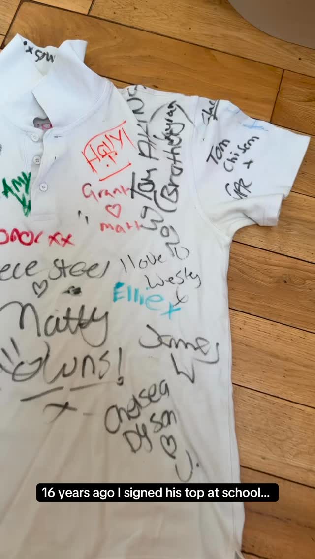 16 years ago I signed your top on our last day of school… who would have known what the future had in store for us @matthew_christlow ❤️ by @ellieyoung1993