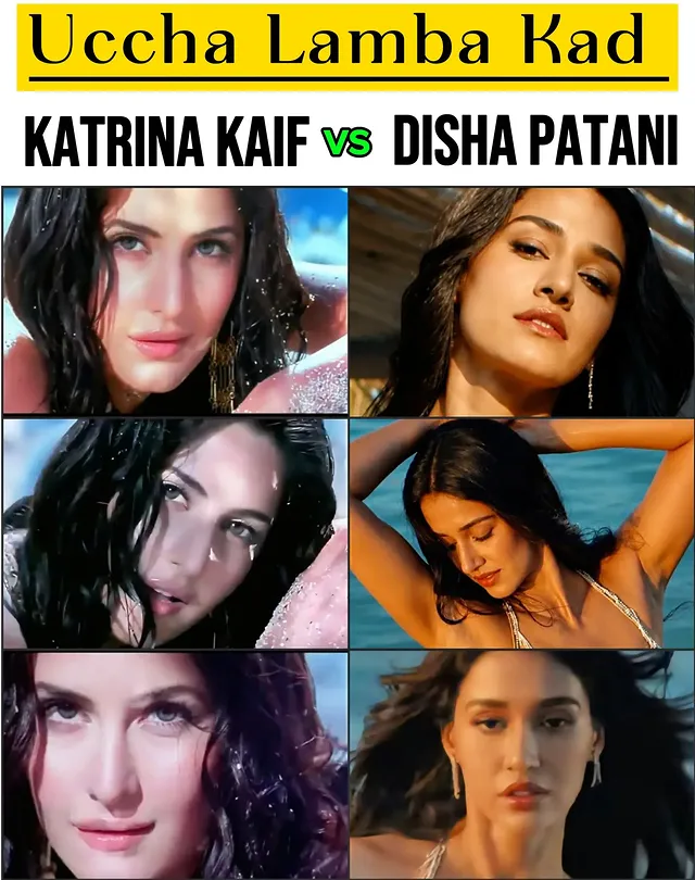 The internet comparison between Katrina Kaif and Disha Patani (often misspelled as "Dusha") stems from the release of "Ucha Lamba Kad Forever", a 2026 recreated track from the upcoming comedy movie Welcome To The Jungle by @voompla.fc