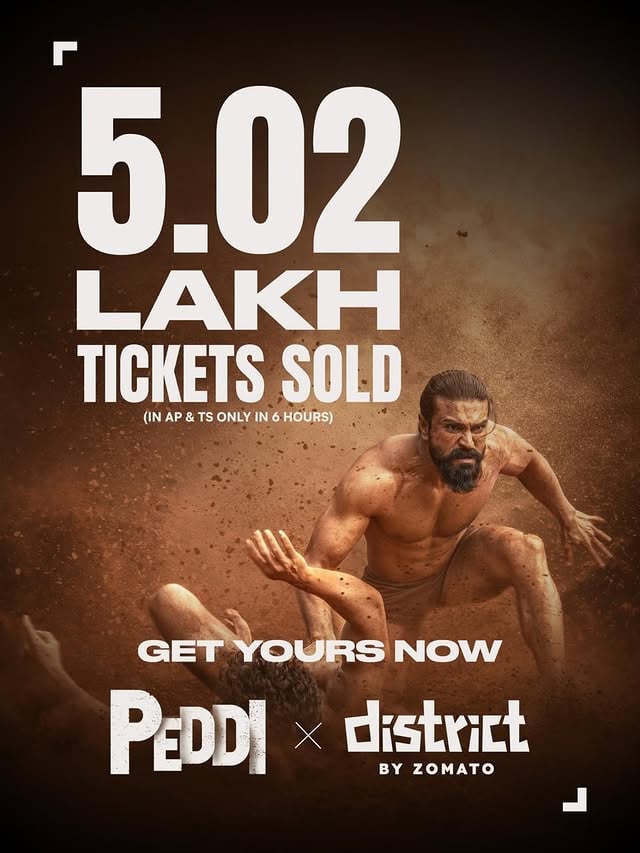 5.02 lakh tickets sold and we’re just getting started🔥#Peddi is taking over don’t be the last one without a seat.Book yours now only @districtupdates . Link in bio 🔗 by @districtupdates