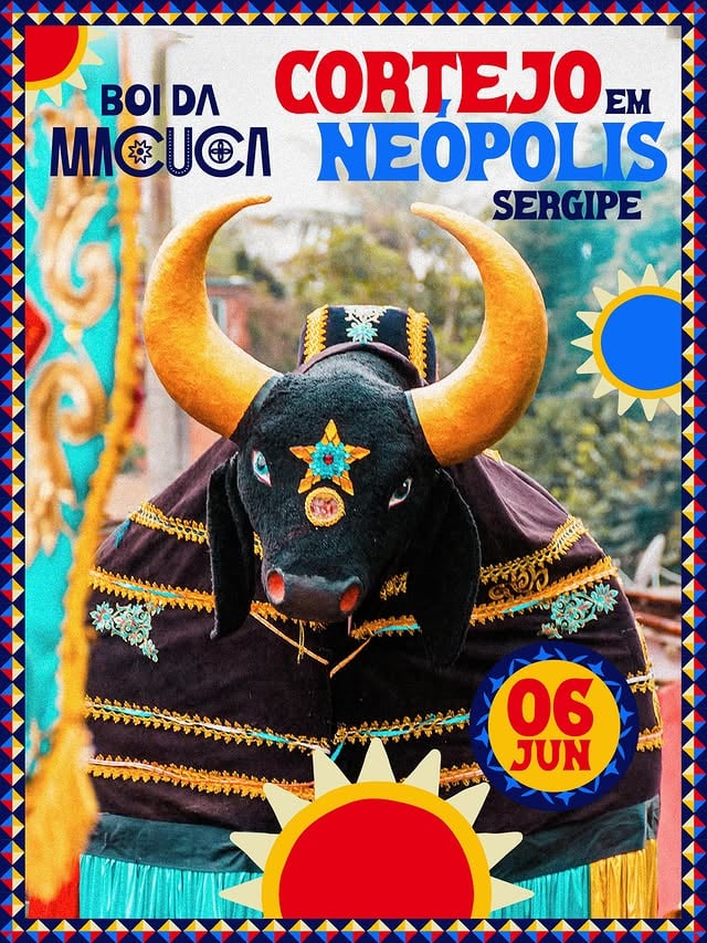 Simbora seguir o caminho do Boi, Sergipe! 💛💙❤️A capital sergipana do frevo vai se pintar de amarelo, azul e vermelho com um cortejo COM-PLE-TO do Boi da Macuca. 🎺O Boi vai com a Orquestra de Frevo do Maestro Oséas seguir pelas ruas de Neópolis no XXXV Encontro Cultural Trezenário de Santo Antônio que celebra a tradição com uma programação linda. 💥🐂🚚🏃‍♀️🏃‍♂️ Simbora seguir o caminho do Boi pelo Nordeste! 📍 Neópolis/SE⭐️ 06/06💥XXXV Encontro Cultural Trezenário de Santo Antônio by @boidamacuca
