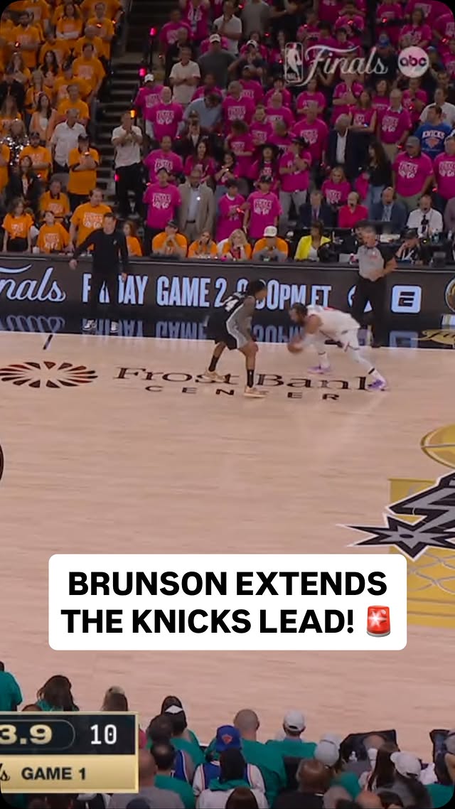 @jalenbrunson1 hits the CLUTCH turnaround bucket to extend the @nyknicks lead! 🤯 NYK/SAS • NBA Finals Game 1 • LIVE NOW on ABC <link in bio>