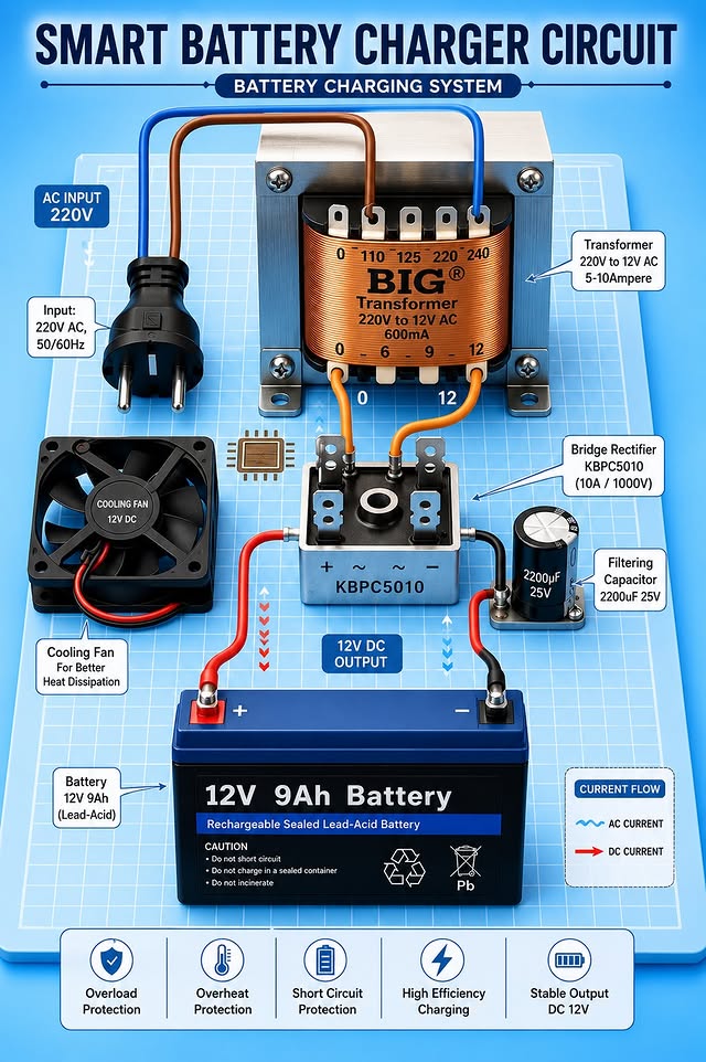 smart 12v battery charger circuit you can build at home by @inventor_hub0