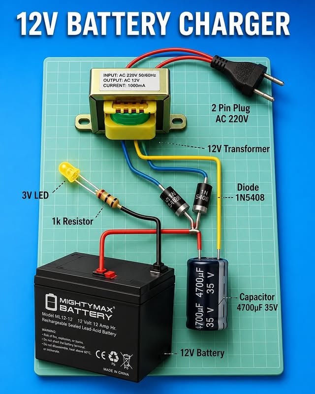 make a simple 12v battery charger by @inventor_hub0
