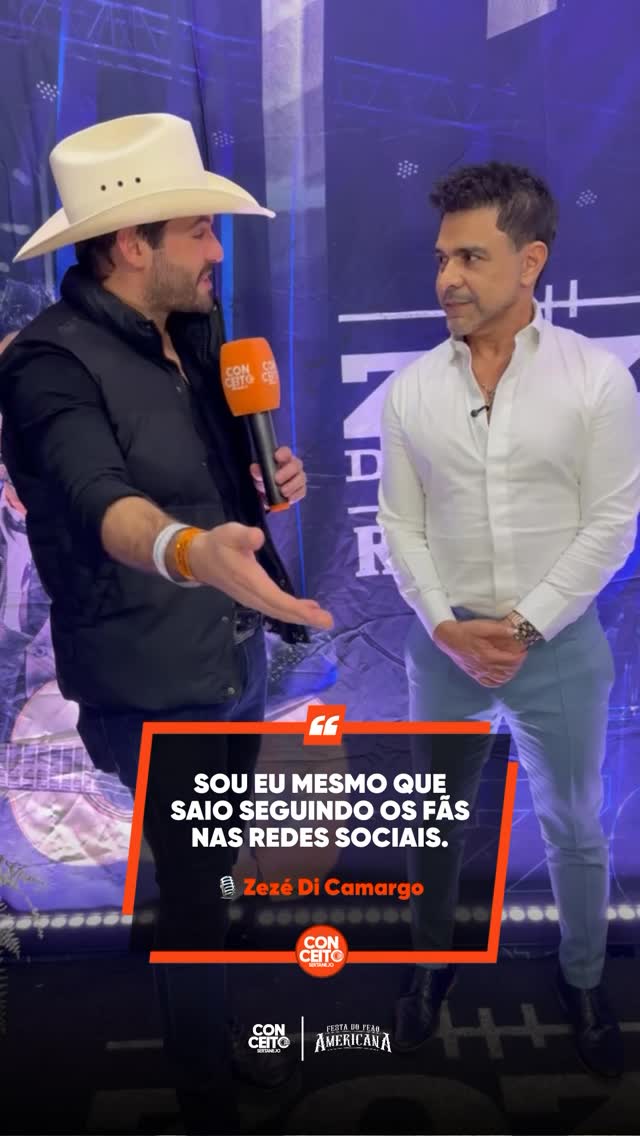 Zezé afirmou em entrevista ao @cauesertanejo, nos bastidores da Festa do Peão de Americana, que é ele mesmo quem tomou a iniciativa de seguir os fãs que compartilham vídeos usando as suas músicas. 
O CARA É GENIAL! 👏🏻❤️🚀

#ConceitoEmAmericana