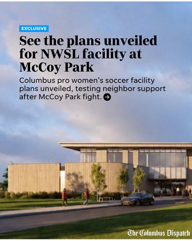 McCoy Park could soon be the site of state-of-the-art, heated soccer fields and a two-story, 45,000 square-foot training facility for Columbus' newest professional sports team.The Haslam Sports Group shared its plans for a National Women's Soccer League team training facility with The Dispatch ahead of its request to the Columbus Southwest Area Commission to endorse the group's rezoning application. It's the next step in a process that got off to a rough start in the neighborhood, which is one of the city's most disadvantaged, and had previously been promised a renovated McCoy Park.Read more. Link in bio.📸: Provided by Haslam Sports Group and Columbus NWSL 2028 by @columbusdispatch