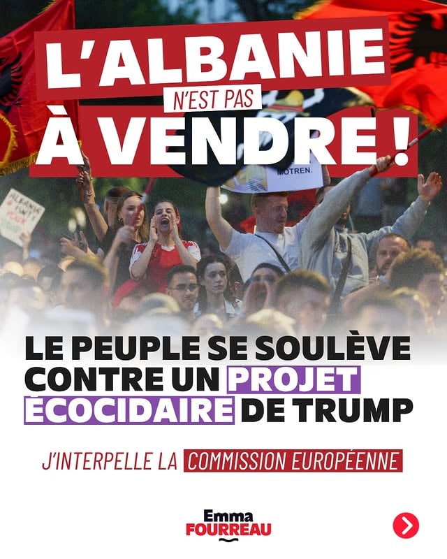 Soutien à la Révolution des flamants roses ! Depuis plusieurs jours, la jeunesse albanaise se mobilise contre un projet écocidaire soutenu par le clan Trump. Le gendre de Donald Trump, Jared Kushner, prévoit de construire une residence hôtelière de luxe dans une zone hautement sensible et protégée, abritant plus de 200 espèces d’oiseaux, dont les flamants roses. L’Union européenne doit réagir et empêcher ce saccage des écosystèmes et de la biodiversité au profit des ultra-riches !#handsoffalbania #flamingorevolution #jaredkushner #trump by @emma.fourreau