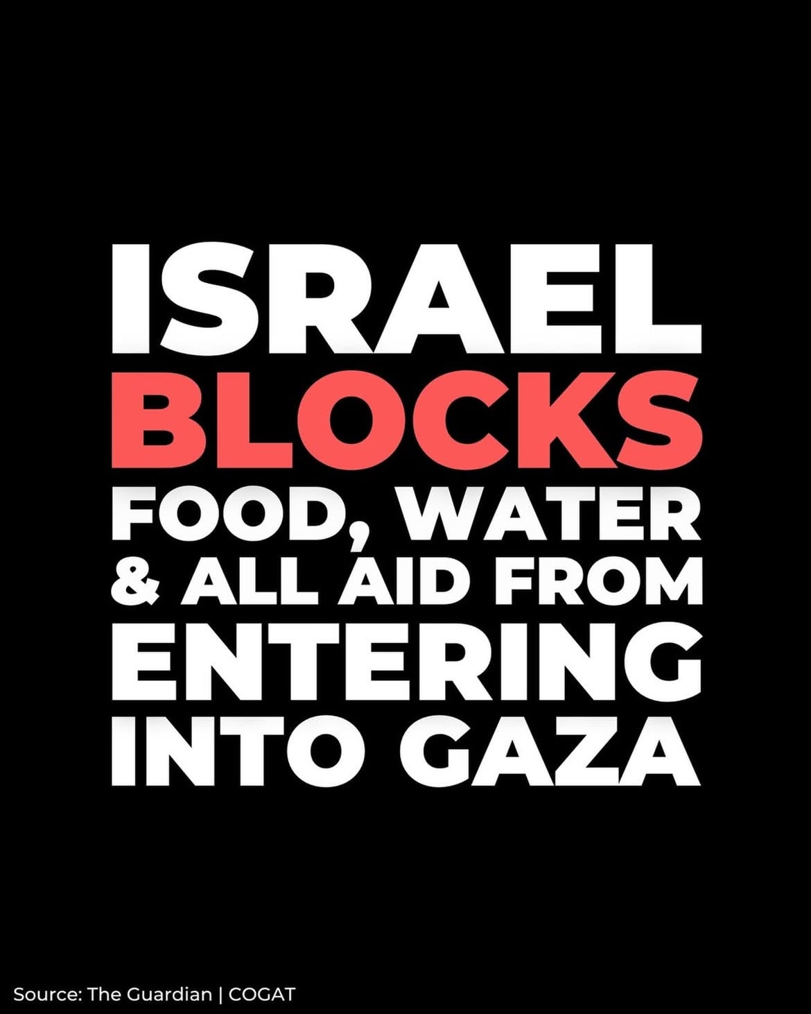 The Israeli occupation has announced the closure of Gaza’s main aid crossings through its military coordination body COGAT, shutting down key entry points such as Kerem Shalom and Rafah, which are essential for bringing in food, water, medicine, and fuel to a population already facing severe humanitarian conditions. The decision was implemented yesterday, falsely framed as a « security measure, » effectively halting the flow of humanitarian aid into Gaza and collectively punishing the entire population, until further notice.

أعلنت سلطات الاحتلال الإسرائيلي، عبر هيئة التنسيق العسكرية التابعة لها (COGAT)، إغلاق المعابر الرئيسية المخصصة للمساعدات إلى غزة، بما في ذلك معبري كرم أبو سالم ورفح، وهما نقطتان أساسيتان لإدخال الغذاء والمياه والأدوية والوقود إلى السكان الذين يواجهون بالفعل أوضاعًا إنسانية قاسية. وقد تم تنفيذ هذا القرار أمس، مع تقديمه بشكل مضلل على أنه «إجراء أمني»، ما أدى فعليًا إلى وقف تدفق المساعدات الإنسانية إلى غزة وفرض عقاب جماعي على جميع السكان، وذلك حتى إشعار آخر.

Source: @wearthepeace