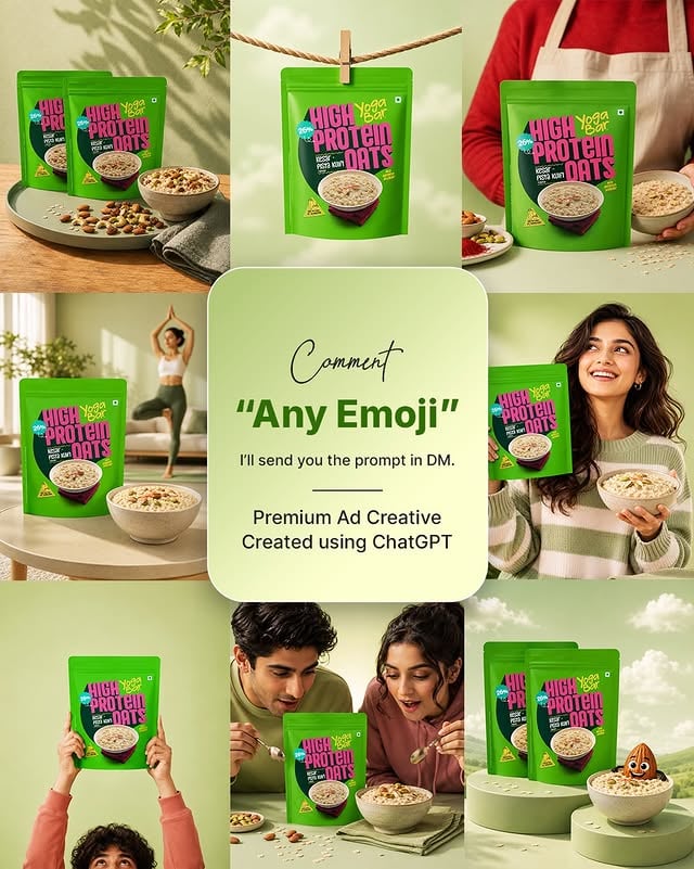 Comment your favourite emoji below 👇 and I’ll send the prompt in DM.

Created this premium ad visual in minutes using ChatGPT — from packaging shots to lifestyle scenes and creative product storytelling.

Perfect for brands, creators, and anyone who wants scroll-stopping content without a full photoshoot.

#ai #chatgpt