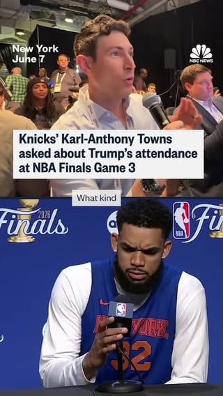 New York Knicks’ Karl-Anthony Towns sidestepped a question about how he feels about Trump’s attendance at Game 3 of the NBA Finals at Madison Square Garden, focusing on the support from the fans.