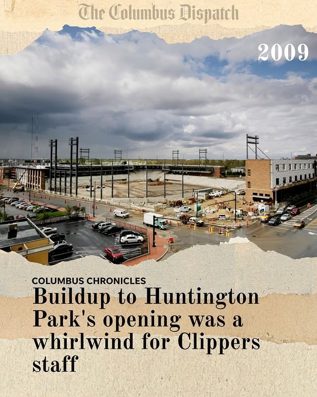 The keys to the new place came with a ticking clock the size of a stadium.It had been nearly two years since shovels first went into the ground in the Arena District, the first step in building the new home of the Clippers. Huntington Park had risen from the dirt and parking lots located west of Nationwide Arena and just south of Promowest Pavilion, but it wasn’t done yet.The date was March 1, 2009. The first home game loomed 49 days ahead on the calendar, an April 18 date against the Toledo Mud Hens. And for the employees moving into their new home, any trips that involved moving through the stadium outside the safety of their new offices required mandatory hard hats as construction crews worked to finish things on time.Read more. Link in bio. by @columbusdispatch