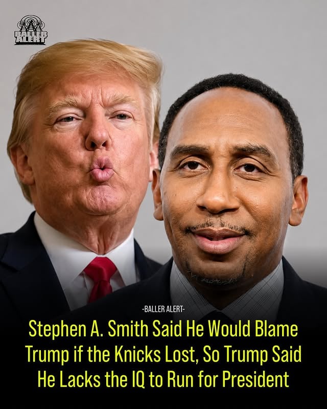 Stephen A. Smith begged Trump to stay home from Game 3, warned that he would blame him if the Knicks lost, and then watched it happen. Trump’s response? He said Stephen A. doesn’t have the IQ to run for president. The Garden booed, the Knicks fell to the Spurs.