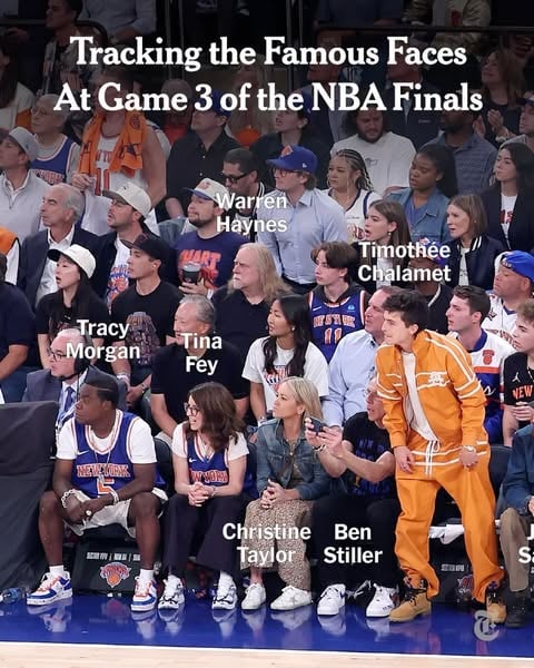 For decades, the best seats for Knicks games at Madison Square Garden have been filled with celebrities. These are some of the A-listers who attended Game 3 of the NBA Finals on Monday.

Many other actors, musicians and other influencers have long shown up to make their fandom known, giving Knicks games the feeling of being the epicenter of the basketball world, despite decades of not winning a championship. It’s not just about basketball.

Swipe for some of the famous faces at Game 3, and tap the link in our bio to see more. Photos by Al Bello/Getty Images; @vincentalban1; @haiyunjiang; and Geoff Burke-Imagn Images. Graphics by Bora Erdon, Marco Hernandez and Jon Huang/The New York Times