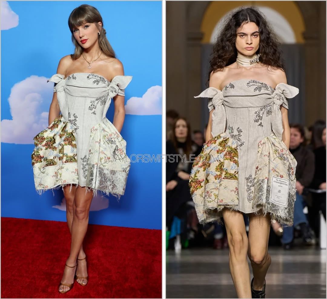 Attending Toy Story 5 premiere | Los Angeles, CA | June 9, 2026 

@erdem Fall 2026 

Taylor at the world premiere of T*a*y Story 5 in Erdem. Her original song for the film, “I Knew It, I Knew You”, broke records upon release as the biggest soundtrack single based on first-day plays. 

Among my surface-level takeaways was what a playful homage the dress is to the landscape of Toy Story. It’s a little Western (perhaps a nod to Jessie, the character who inspired “I Knew It”) and a little whimsical yet sweet - fitting for a family film. There’s also a nod to Taylor’s magpie tendencies; has she ever met a sequin she didn’t love? Styling-wise, I’m a sucker for a bow and a minimalist sandal. A half-updo - including a cute braid - keeps things relaxed.

Diving deeper, Taylor’s dress comes from Erdem’s FW26 presentation titled “The Imaginary Conversation.” Created for the house’s 20th anniversary, Erdem Moralıoğlu conceived the collection as a “dialogue” between Erdem’s muses that gets woven into the looks through richly textured brocades, florals, and frayed edges. Moralıoğlu described the concept as a “mashup”, thoughtfully revisiting Erdem house codes through his signature romantic lens.

Several parallels caught my attention. Wearing a dress celebrating 20 years of Erdem to an event positioning Taylor’s return to her country roots feels like an apt bookend as her career approaches the 20th anniversary of her debut album this fall. It’s the second time she’s recently nodded to a 20th anniversary, following the Stella McCartney x H&M top she wore to a Cavaliers game last month. Toy Story 5 also arrives in theatres on June 19 — the 20th anniversary of her first single, “Tim McGraw.”

The idea of a mashup brought me back to The Eras Tour. The show itself was a supercut of Taylor’s past eras, but its most literal mashups came during the acoustic set, where Taylor paired songs from across her catalogue to deepen old stories and create new meanings. That same connective spirit feels echoed in the dress’ patchwork details which brings contrasting fabrics together into a cohesive whole and also nods to the (presumed vintage) jacket from the “I Knew It” visuals.