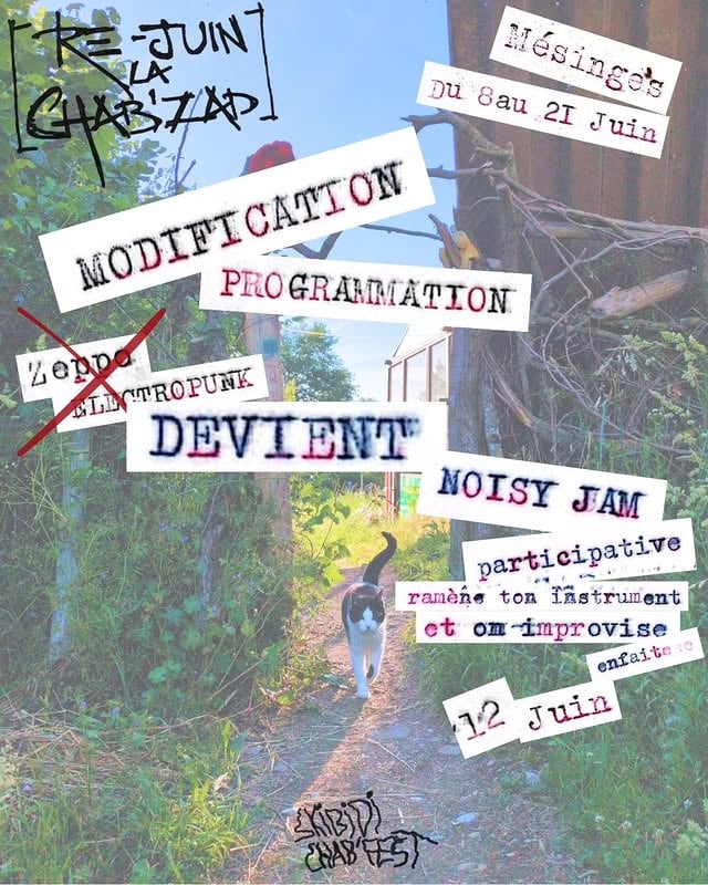 Re-Juin la Chab'zad - Première petite modif du prog✨ Vendredi 12 Juin ✨NOISY JAM participative Amène ton instrument, tes casseroles et on fait du son ensembleOn a aussi du matos pour mixer À vendredi :) by @chab_zad_bu